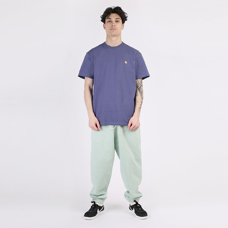 мужская синяя футболка Carhartt WIP S/S Chasw T-Shirt I026391-cold viola/gold - цена, описание, фото 5